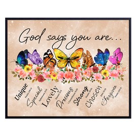 God Says You Are Wall Art - Boho Decor - Christian Inspirational Encouragement Gifts for Women - Bible Verses, Psalms, Scripture Wall Decor - Catholic Religious Gifts - Positive Motivational Quotes