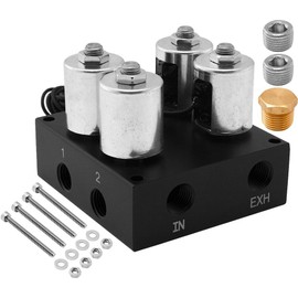 Vixen Air Suspension Valve Manifold 1/4" NPT Kit with 4 Air Ride Solenoid Valves. Inflates and deflates up to 2 Air Bags, Springs VXF2UM14C