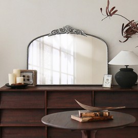 Micasso Vintage Ornate Baroque Mirror, 29" x 36" Large Silver Arched Wall Mirror for Bathroom, Living Room, Fireplace, and Bedroom