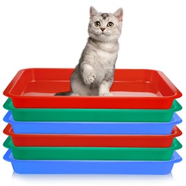 Hiceeden 6 Pcs Open Kitten Litter Box, 15.3 x 12 x 1.4 Inch Plstic Small Cat Litter Tray, Low Entry Travel Toilet Litter Pan for Rabbit, Kitty, Bunny, Guinea Pig, Multi Color