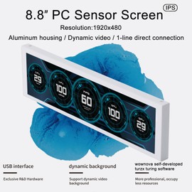 WOWNOVA 8.8" Computer Temp Monitor (Dynamic Theme Supported), 1 Click 1 Cable to Get Started Quickly PC Temperature Display Sensor Panel IPS Mini Secondary Screen CPU RAM HDD Data FPS Monitor (Black)