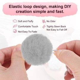 M METERXITY 20-Pack Faux Fur Pom Poms, 1.2 Inch/ 2 cm Soft Fluffy Pompoms Balls Faux Rabbit Fur with Elastic Loop for Hats/Bags/Keychains/Knitting Accessories/DIY Crafts [Light Grey]