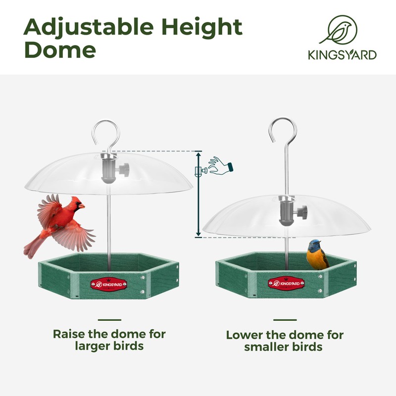 Kingsyard Large Platform Bird Feeder Outdoor Hanging, Adjustable Dome Squirrel