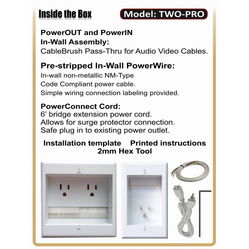 PowerBridge TWO-PRO-6 Dual Outlet TV Cord Hider for Wall Mounted