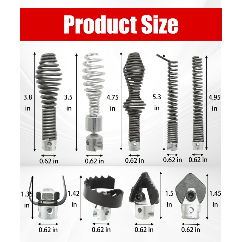 10-Piece Drain Snake Cutter and Auger Set Fits For RIDGID