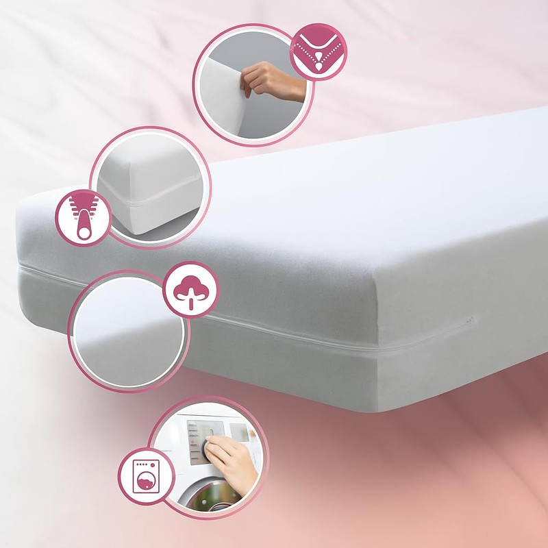 Cotton Mattress Cover Full Encasement with Zipper Terry Top -