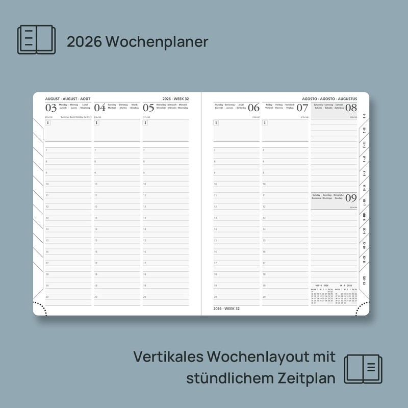 POPRUN Calendar 2026 Weekly Planner 22 x 16.5 cm, 17-Month