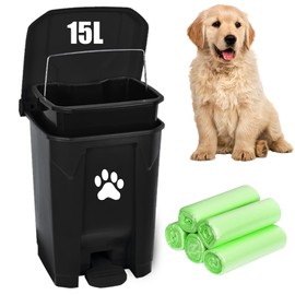 mayayaday Outdoor Dog Poop Trash Can, Dog Waste Trash Can Dog Waste Container for Dog Poop Backyard Garden Home with Lid, Removable Inner Bin, Green Waste Bag, Black 15L-Fully Assembled