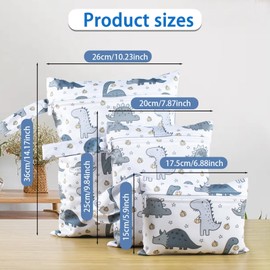 KASESSS Pack of 3 Dinosaur Motifs Wet Bags Nappy Bag, Wetbag, Wetbag, Nursery Nappy Bag for On the Go with Zip, Wet Bag, Nappy Bag, Wet Bag, Organiser for Swimming and Travel
