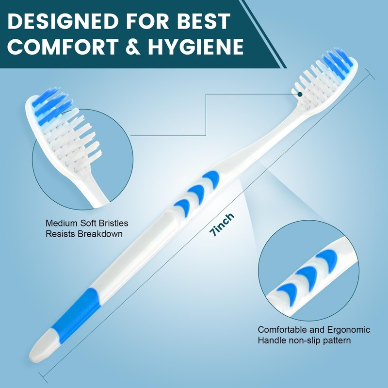 Navona 100 PCS Premium Toothbrushes Bulk, Individually Wrapped Toothbrushes, Disposable