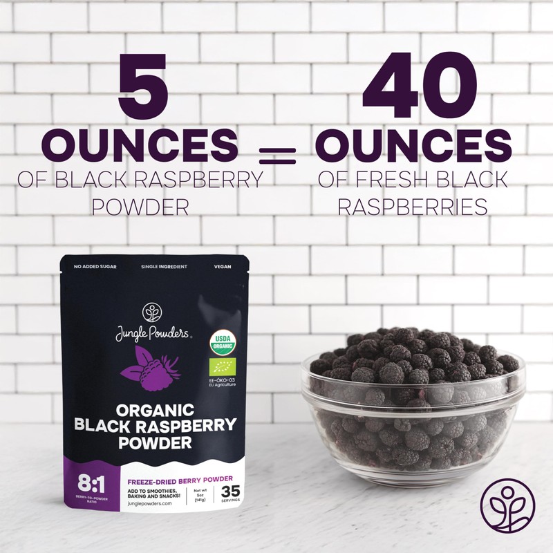 Jungle Powders Organic Black Raspberry Powder 5 Ounce Bag, USDA