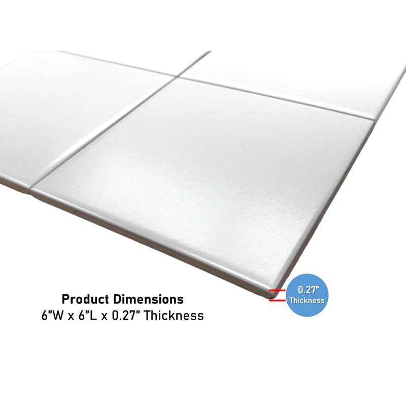 6 in Ceramic Wall Tile Matte 6x6 Square Box of