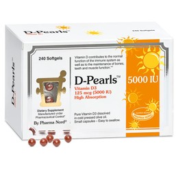 D-Pearls Vitamin D3 5000 IU (125mcg) | Easy-to-Swallow | Chosen for Major Immune Study [1] | Active Vitamin D Supplement in Cold-Pressed Olive Oil for Immune Support, Teeth, Muscle and Bone Health