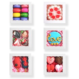 RomanticBaking 51PCS 5x5x2 Inch Bakery Boxes,Cookie Boxes with Window, Pastry Boxes for Macaroon Dessert Cupcake Donut Pastry Muffins