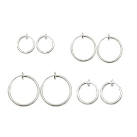 Lanxy Clip On Earrings 4PCS Different Size Gold Silver Black Rose Gold Tone 0.43IN/0.51IN/0.59IN/0.70IN 4PCS Stainless Hoop Earrings for Women Girls No Piercing, Acero inoxidable