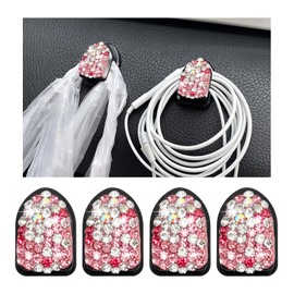 Yourkar 4PCS Bling Car Mini Hooks, Multifunctional Adhesive Small Auto Storage Hook for Key Cable Mask, Crystal Rhinestone Dashboard Hanging Hook, Interior Decor Car Accessories (Pink)