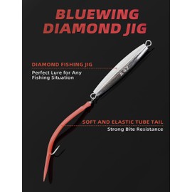 BLUEWING - Plantilla de diamante para pesca de agua salada con cola de tubo dividido y gancho de acero inoxidable, 1 onzas, rojo
