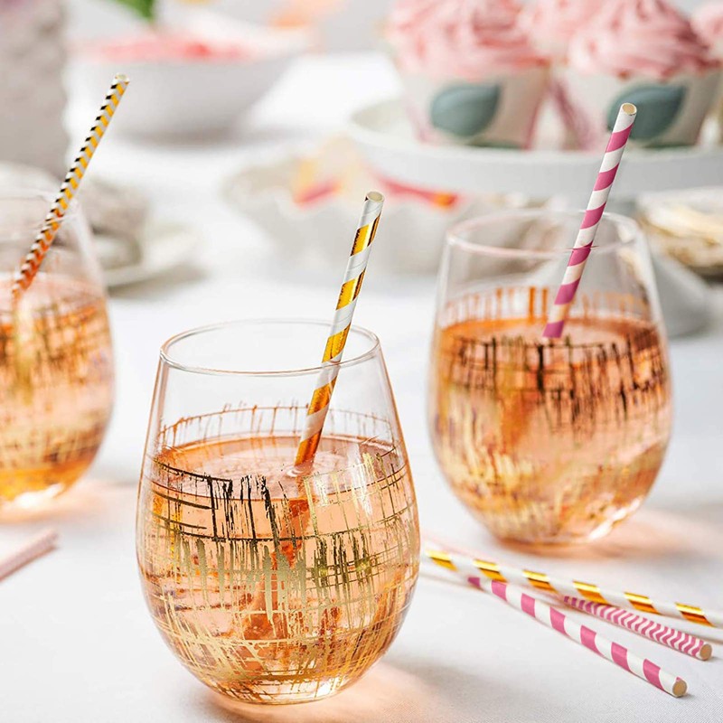 Comfy Package [200 Pack] Hot Pink & Gold Paper Straws