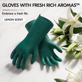 Vgo... Heavy Duty Cleaning Gloves Lined Nylon, Household Gloves Reuseable in TPE Latex Free, Thicker Antislip Washing Up Gloves for Kitchen Bathroom Gardening Painting, with Flower Flavor, 1 pair