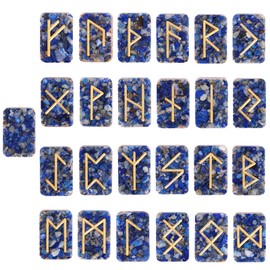 Nupuyai Resin Rectangle Rune Stones Set(25 Pcs), Engraved Lettering Rune Crystal Pocket Stones for Healing/Chakra/Meditation/Wicca, Lapis Lazuli