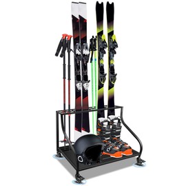 Krysolad Ski Storage Rack for Garage on Wheels, Floor Stand Ski for Hold Skis*4, Ski Boots, Ski Poles, Helmets & Other Ski Equipment Accessories, Fit for Garage and Anywhere Indoors or Outdoors