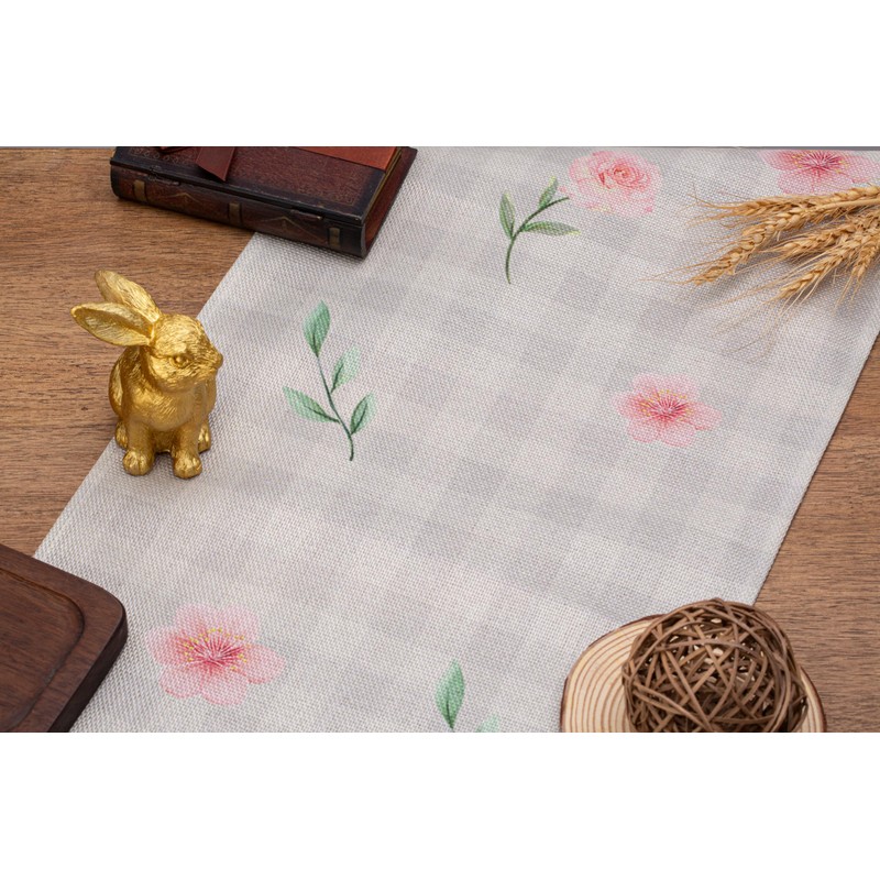 QINJIEJIE Table Runner Spring Colourful Easter Table Runner Linen Easter