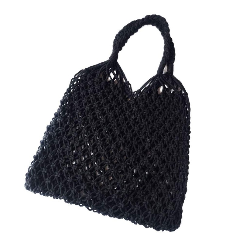 TENDYCOCO Shoulder Bag Mesh Beach Bag Woven Cotton Hollow for