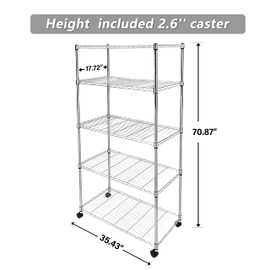 Simple Deluxe Heavy Duty 5-Shelf Storage Shelves, 1750Lb Loading Capacity, 35.43" W x 17.72" D x 70.87" H Adjustable Shelving Unit with Wheels, Chrome, 2 Pack