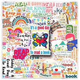 50 PCS Stickers for Book,Reading Stickers,Teens Boys and Girls Sticker Pack Vinyl Skateboard Guitar Door Laptop Luggage Car Bike Water Bottle Birthday Party Supplies Stickers