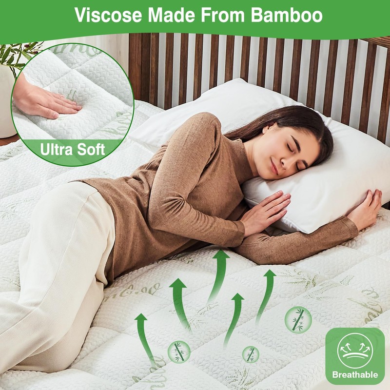 Queen Mattress Pad Cover, Viscose Made from Bamboo Pillow Top