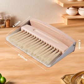 BONUMVITA Small Dustpan and Brush Set with Wood Handle,Portable Hand Broom and Metal Dustpan Set, Wooden Mini Brush with Dustpan Set for Home Kitchen Office Desktop,Pet Dog Hair,Camping