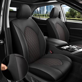 GIANT PANDA Custom Fit 2 Pack Front Car Seat Covers Fit for Toyota Camry 2018 2019 2020 2021 2022 2023 2024 LE,SE,SE Nightshade,2025 Camry LE/SE,Stretch Seat Covers for car, Faux Leather (Black+Red)