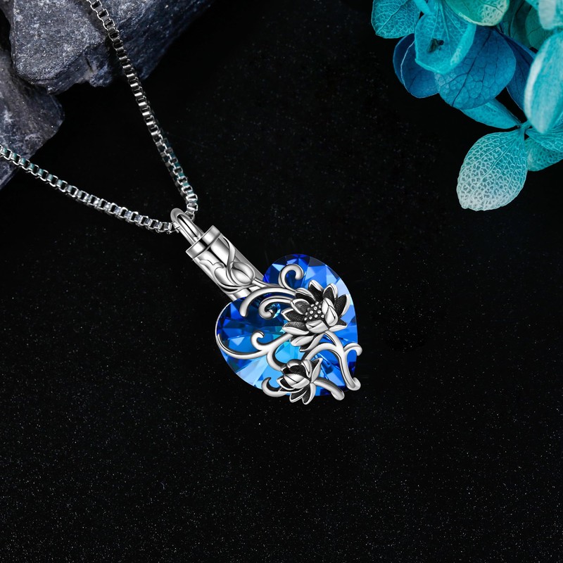 YAFEINI Lotus Urn Necklace for Human Ashes 925 Sterling Silver