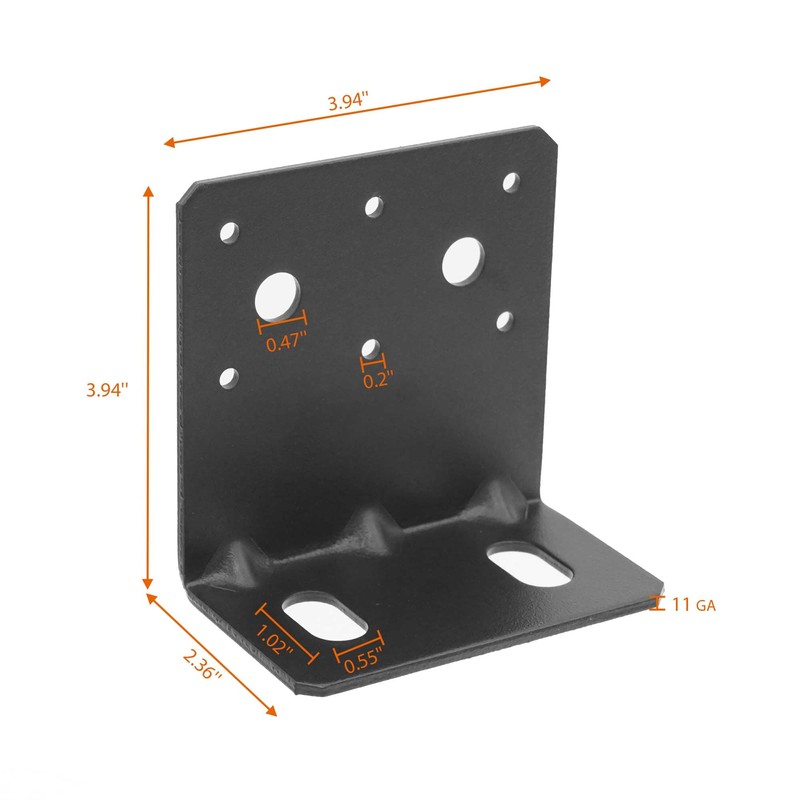 Black 6x6 Post Base Bracket with Reinforcement Ribs, Angle Brackets