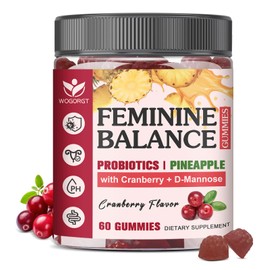 Feminine Balance Gummies for Women - Vaginal Health, pH Balance Support, Pineapple Probiotics Gummies for Women with Cranberry Extract and D-Mannose, Sugar Free, Vegan, Cranberry Flavor - 60 Ct