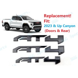 GMC 3PC Gloss Black Door Rear Tailgate AT4 Emblem Badge Fit 2023-2024 GMC Canyon AT4