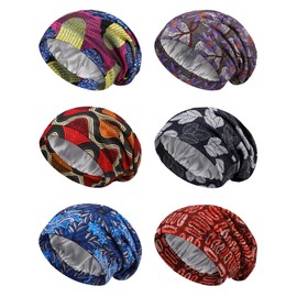 Sintege 6 Pcs Satin Lined Bonnet Sleep Cap for Women Men African Silk Soft Beanie Hair Sleep Wrap for Natural Curly Braids(Floral Patterns)