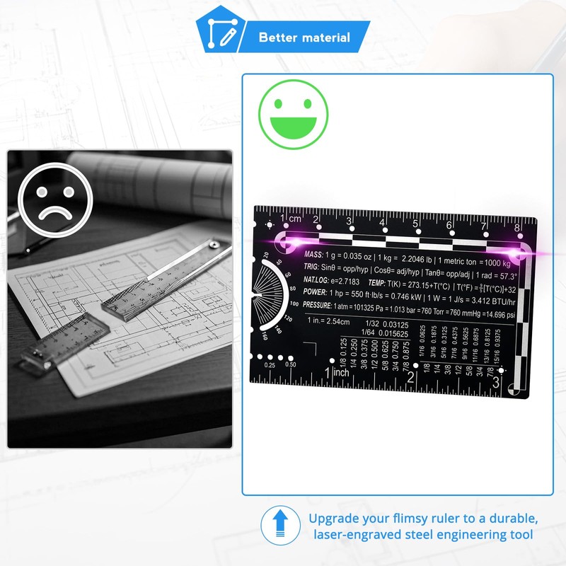 OCQOTAT Small Metal Ruler Protractor Compass Scale,Multi-Tool 3 Inch Metric