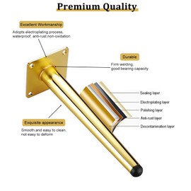 Toolzia 4Pcs 4" Metal Oblique Furniture Legs 10cm,Cone Cabinet Legs Stainless Steel Table Legs No-Slip Silent For Diy Furniture, Sofas, Cabinets(Gold)