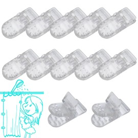 Kingwee Thumb Shower Curtain Clips, Shower Splash Guard Holders, Bathtub Curtain Liner Clips for Windproof & Splash Water (Clear-12 Pack)