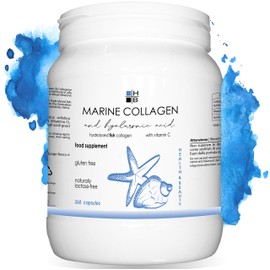Meereskollagen Peptan + Hyaluronsäure HB | 360 cps | für die Schönheit der Haut und für die Papieretiketten | Anti-Aging | mit Vitamin C | italienisches Produkt