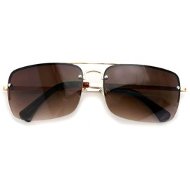 Men Large Outdoor Sunglasses Metal Rimless Aviator Reading Glasses - Big Lens Rectangular Sun-Reader (Gold-Brown, 3.25)