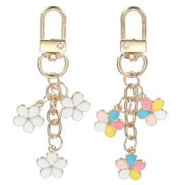 PATIKIL 2 Pack Cute Flower Keychains for Women, Enameled Charm Aesthetic Keychain Car Key Ring Pendant Key Chains, Handbag & Bag & Earphone Case Decor -Colorful & White