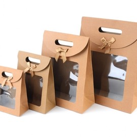 Kraft Gift Bag with Ribbon & Transparent Window Packaging 6ea