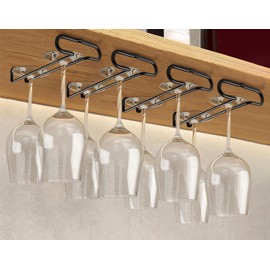 GeLive 7 Inch Wine Glass Holder Under Cabinet Stemware Rack Little Glass Hanger Storage Organizer for Short Space Kitchen and Bar Set of 4 (Black)