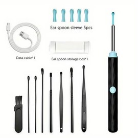 Ear Wax Removal Tool with Camera & Light - 7Counts Ear Cleaning Kit for iOS & Android, Includes 6 Ear Spoons, Safe and Precise Earwax Remover (Black):_Black