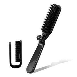 Foldable Brush, Mini Boar Bristle Hair Brush, Small Travel Brush for Dense Hair & Fine Hair, Anti-static Folding Brush for Purse, Hair Brush with Bristles, Compact Pocket Hair Brush