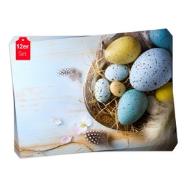 Placemats I Placemats - Easter - Easter Eggs Arrangement in Pastel Colours - Pack of 12 in High-Quality Storage Folder
