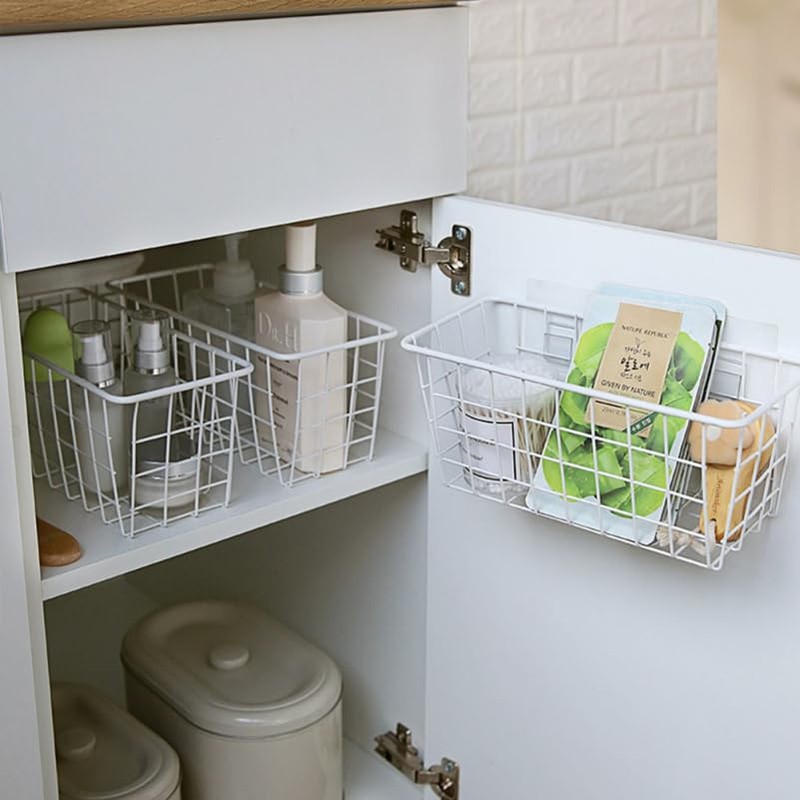 Creative Wall Mounted Storage Basket with Sticky Hooks, Iron Hanging