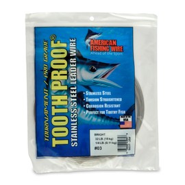 American Fishing Wire Tooth Proof Stainless Steel Single Strand Leader Wire, Size 3, Bright, 32 Pound Test, 1/4 Pound Coil